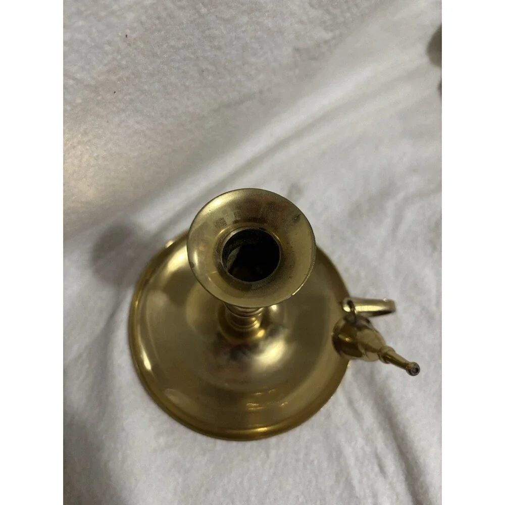 Vintage Heavy Solid Brass Chamberstick Candle Holder w Snuffer India